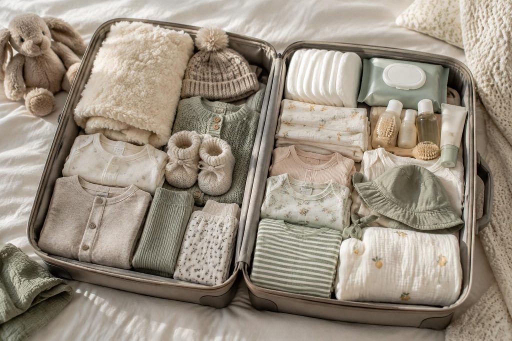 préparez la valise de bébé pour la maternité avec notre liste complète : vêtements, soins et essentiels à prévoir en été comme en hiver.